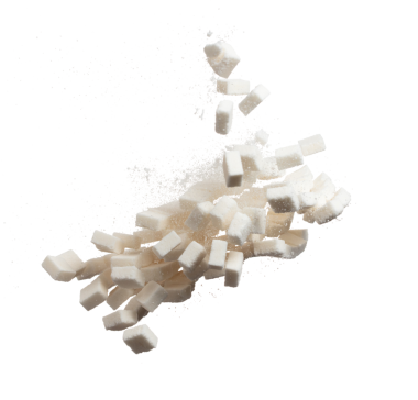 Pure Refined Sugar cube flying explosion, white crystal sugar abstract cloud fly. Pure refined sugar cubes splash stop in air, food object design. white background isolated high speed freeze motion