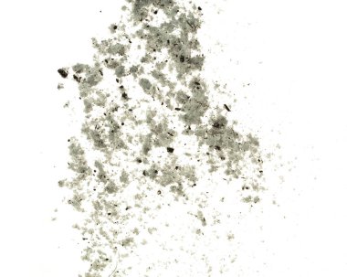 Kirli eriyen karla toprak tozu çamuru ve havada uçuşan sinek karışımı. Kirli kar tozu çamuru kışın patlar, ilkbaharda erir ve çözünür. Beyaz arkaplan izole ögesi