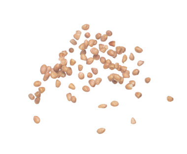 Yer fıstığı patlaması, kahverengi tahıl fıstığı soyut bulut sineği patlaması. Fıstık ezmesi havada uçuşur, yiyecek nesnesi tasarlanır. Seçici odak dondurma görüntüsü beyaz arkaplan izole