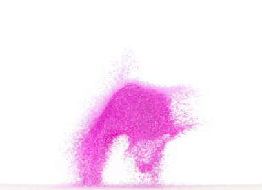 Küçük ölçekli mor kum uçan patlama, menekşe kum tanecikleri patlar. Soyut bulut sineği. Mor renkli kum sıçraması havayı içine atıyor. Beyaz arka plan izole edilmiş yüksek hızlı deklanşör, dondurucu fırlatma