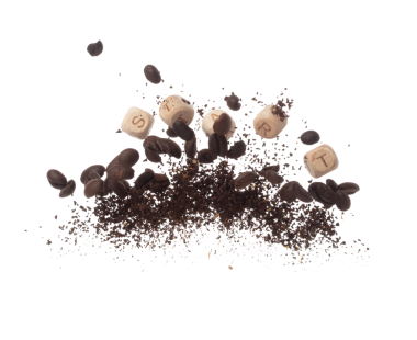 Zengin aroma taze kavrulmuş kahve çekirdekleri, kahve tozu özünü somutlaştıran oyuncak boncuklar 