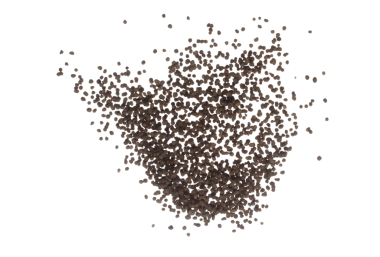 Gübre kahverengi kimyasallar büyümeyi hızlandırıyor sinek patlaması, havada yüzen gübre için çok sayıda küçük top gübresi. Beyaz arkaplan yüksek hız dondurma hareketini izole etti