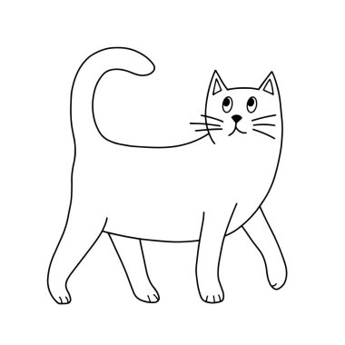 Stilize kedi karakteri. Renkler için taslak çizim. Vektör illüstrasyonu.