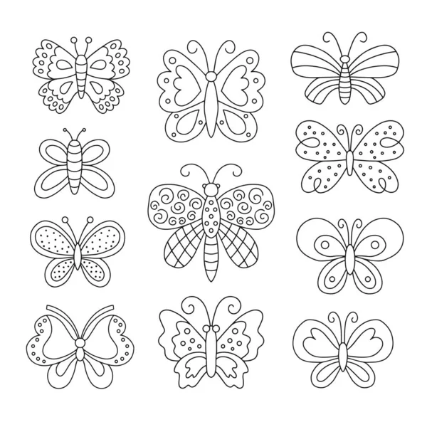 Ensemble Papillon Dessin Trait Illustration Vectorielle Papillons Stylisés Pour Coloration — Image vectorielle