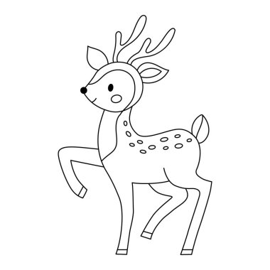 Geyik karakteri. Boyama kitabı için resim. Çizgi çizimi.