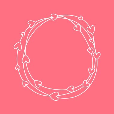 Çemberi kalplerle çember yapın. Sevgililer Günü arkaplanda kalp çelengi var. Vektör illüstrasyonu.