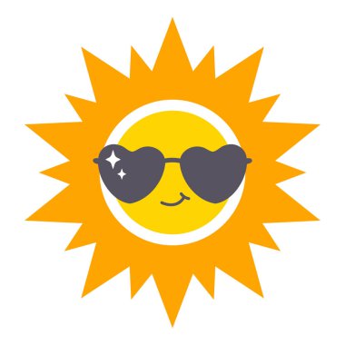 Güneş gözlüklü yaz karakteri. Yazlık çıkartma, poster ve baskı için vektör illüstrasyonu kullanılabilir. Bebek çizgi film karakteri ikonu.