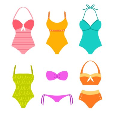  Kadın plaj kıyafetleriyle dolu. El yapımı yaz koleksiyonu: mayo, bikini, monokini. Şık mayo tasarımı. 