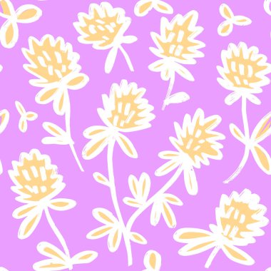 Yonca çiçekli kusursuz desen. Modern stil soyut doku. Vektör illüstrasyonu.