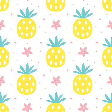 Çok renkli ananas desenli. Kağıt kumaş ve ananas ambalajlı yaz deseni. El çizimi.