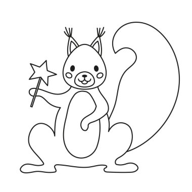 Sihirli değneği tutan gülen sincabın sevimli vektör çizimi.