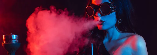 Hookah Atmosphere Girl Enjoys Smoking Hookah Sheesha Surrealism Horizontal Wide — Stock Photo, Image