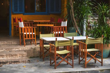 Retro romantik restoran, küçük bir Vietnam kasabası olan Hoi An 'da kafe. Eski kasaba..