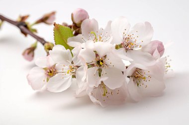 Beyaz arka planda izole edilmiş güzel kiraz çiçekleri. seçici odak.