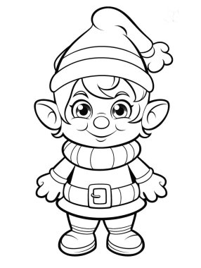 Noel Baba, Noel şapkalı elf. Çocuk boyama kitabı için noel karikatürü