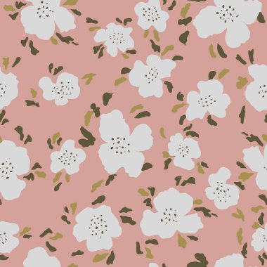 Bahar çiçekleri pürüzsüz desen. Soyut el çizimi arkaplan içinde elma çiçeği. Sanatsal çiçek arkaplanı. Botanik vektörü kusursuz desen