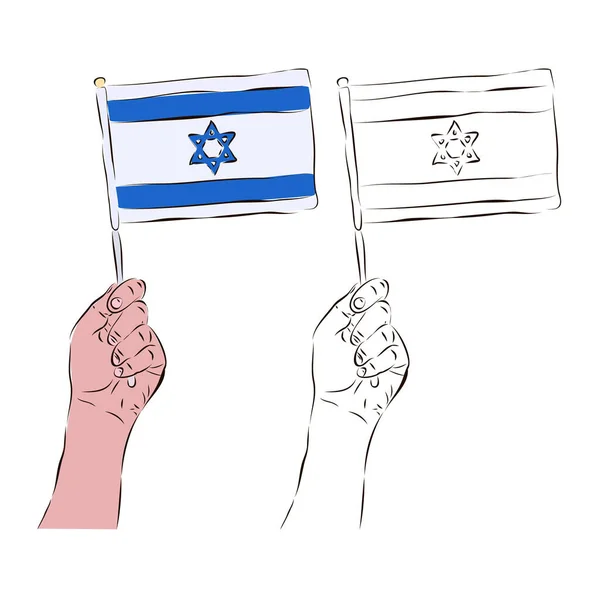 Bandeira Israel Está Mão Homem Cor Preto Branco Conceito Patriotismo —  Vetores de Stock