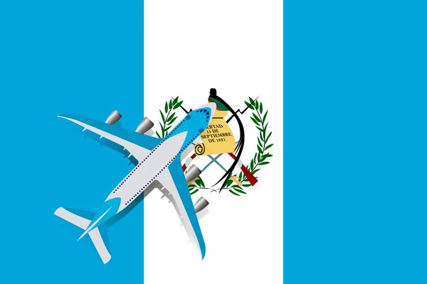 グアテマラの飛行機と旗 デザインのための旅行の概念 グアテマラ上空で急上昇中の飛行機 — ストック写真