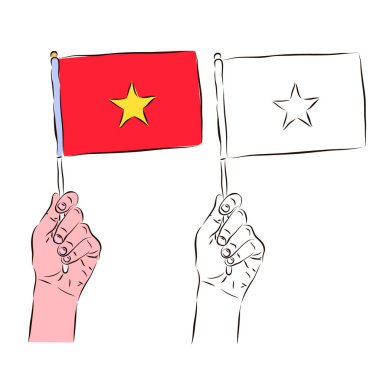Vietnam bayrağı, siyah ve beyaz renkli bir adamın elinde. Vatanseverlik kavramı.