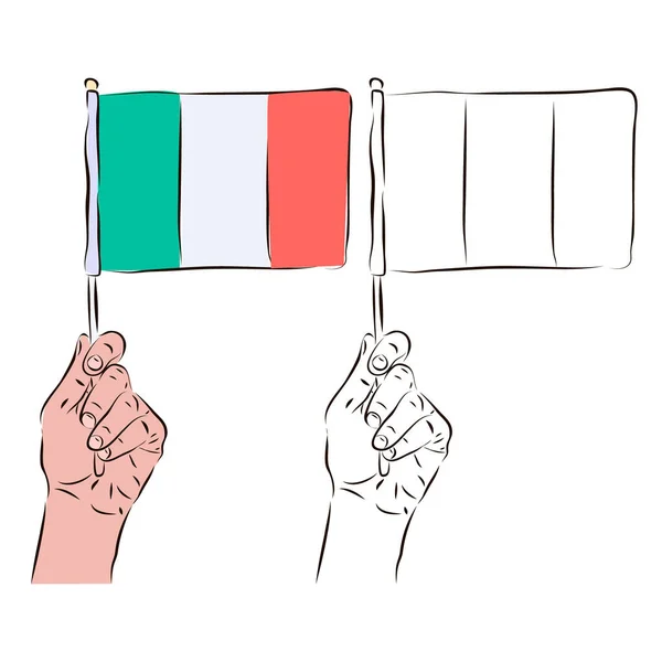 イタリアの旗は 色と黒と白の男の手にあります イタリアの愛国心の概念 — ストックベクタ