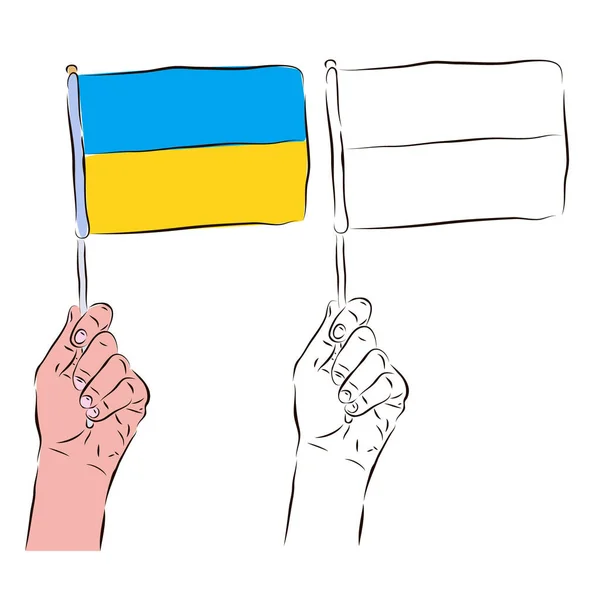 Прапор України Знаходиться Руках Чоловіка Кольорі Чорно Білому Поняття Патріотизму — стоковий вектор
