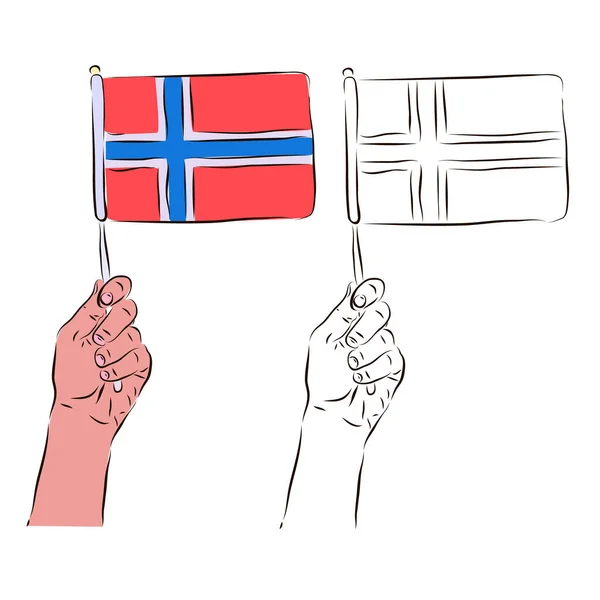 Norská Vlajka Rukou Muže Barvě Černé Bílé Koncept Vlastenectví — Stockový vektor
