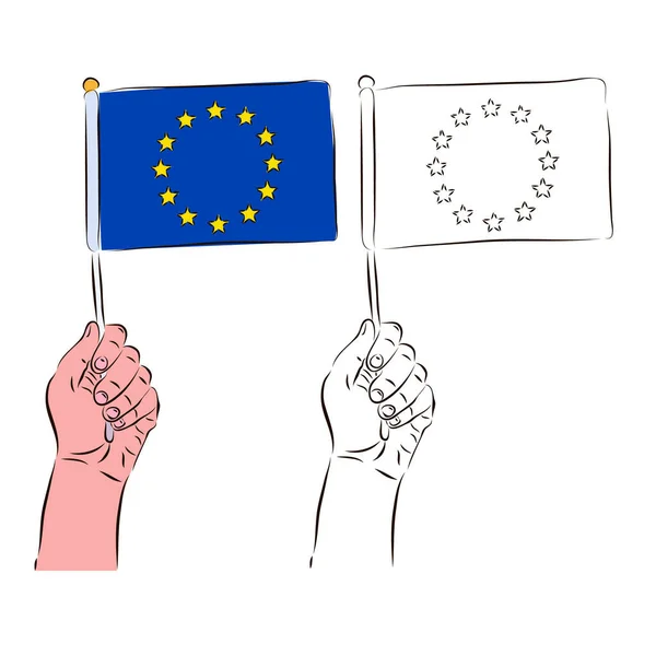 Флаг Европейского Союза Находится Руках Человека Цвете Черно Белом Концепция — стоковый вектор