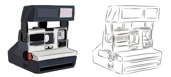 Uma Câmera Polaroid Velha Cor Preto Branco Conceito Técnica Polaroid — Vetor de Stock