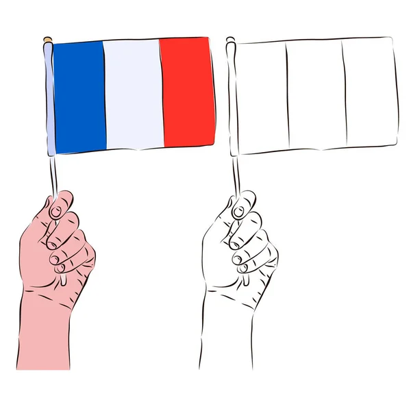 Bandera Francia Está Mano Hombre Color Blanco Negro Concepto Patriotismo — Archivo Imágenes Vectoriales
