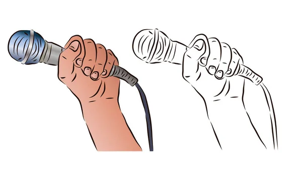 Mikrofonu Renkli Siyah Beyaz Bir Şekilde Tutuyor Haber Karaoke Konsepti — Stok Vektör