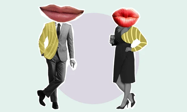 Kunstcollage Mit Einem Mann Und Einer Frau Businessanzug Und Einem — Stockfoto