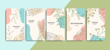 Yaratıcı kapak tasarımı. Sosyal medya afişi şablonu. Hikayeler, paylaşım, blog, satış ve promosyon için düzenlenebilir maket. Ağ ve mobil uygulama için soyut modern renkli şekiller, çizgi sanatı arka plan tasarımı.