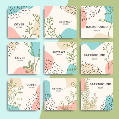 Yaratıcı kapak tasarımı. Sosyal medya afişi şablonu. Hikayeler, paylaşım, blog, satış ve promosyon için düzenlenebilir maket. Ağ ve mobil uygulama için soyut modern renkli şekiller, çizgi sanatı arka plan tasarımı.