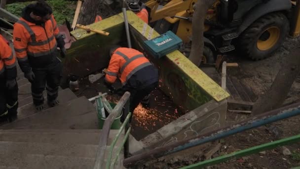 Ville Istanbul Janvier 2023 Groupe Travailleurs Réparent Des Structures Acier — Video