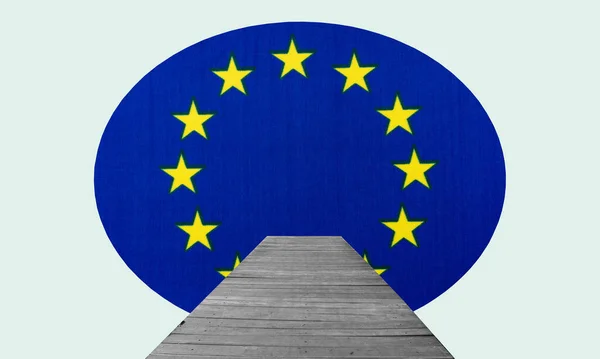 Collage Sztuki Współczesnej Collage Sztuki Drewniany Most Prowadzi Unii Europejskiej — Zdjęcie stockowe