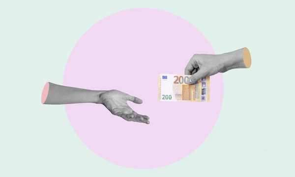 Kunstcollage Handen Met Geld Handen Reikend Naar Geld Begrip Bedrijfsleven — Stockfoto