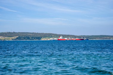 Türkiye açıklarında büyük bir ticaret gemisi. İş ve finans kavramı.