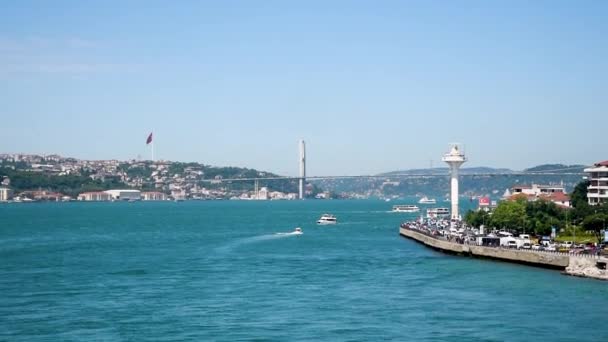 July Martyrs Bridge Bosphorus Bridge Sky Aerial View Istanbul Turkiye — Stock Video