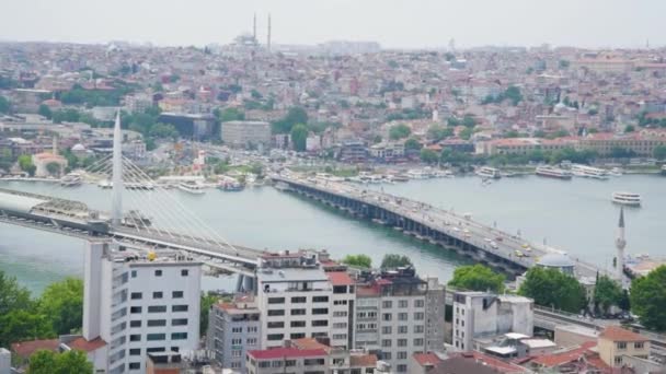 Вид Воздуха Залив Золотой Рог Мост Ататюрк Стамбуле Турция — стоковое видео