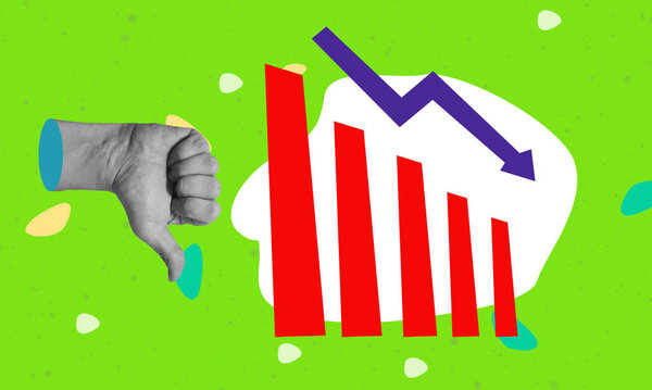 Абстрактный художественный коллаж, падение рынка на фондовом рынке. Концепция краха или банкротства.