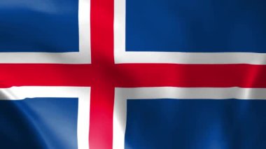 Rüzgarda dalgalanan İzlanda bayrağı. detaylı kumaş dokusu. Kusursuz döngülü animasyon.