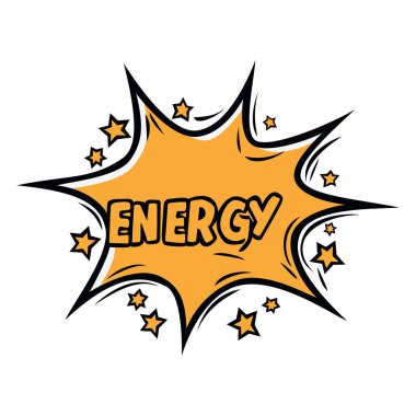 Beyaz zemin üzerinde enerji yazan bir enerji patlaması. Patlama kavramı.