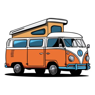 Retro minibüs beyaz arka planda izole edildi. Retro hippi minibüsü konsepti.