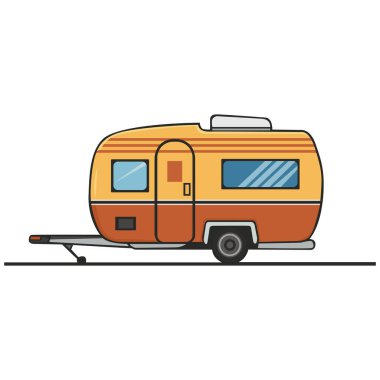 Karavan, yaz için karavan seyahat karavanı, eğlence aracı, minibüs, karavan. Düz vektör çizimi beyaz arkaplanda izole edildi