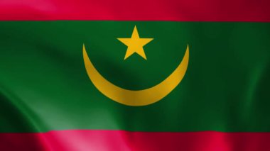 Moritanya bayrağı rüzgarda dalgalanıyor. detaylı kumaş dokusu. Kusursuz döngülü animasyon.