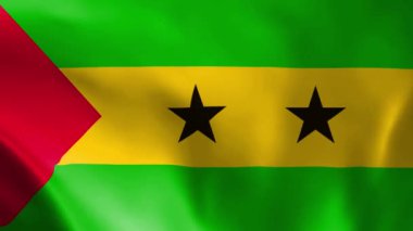Rüzgarda savrulan Sao Tome ve Principe bayrağı. Kumaşın detaylı dokusu. Kusursuz döngülü animasyon.