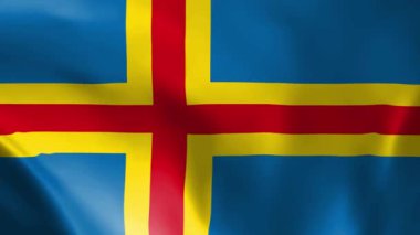 Aland Adaları bayrağı rüzgarda uçuşuyor. Ayrıntılı kumaş dokusu. Kusursuz döngülü animasyon.