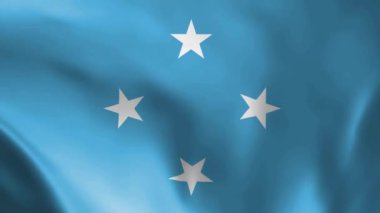 Mikronezya Birleşik Devletleri bayrağı rüzgarda savruluyor. Ayrıntılı kumaş dokusu. Kusursuz döngülü animasyon.