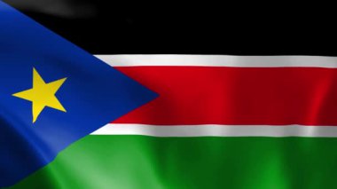 Güney Sudan bayrağı rüzgarda savruluyor. Ayrıntılı kumaş dokusu. Kusursuz döngülü animasyon.