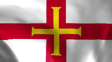 Guernsey bayrağı rüzgarda savruluyor. Ayrıntılı kumaş dokusu. Kusursuz döngülü animasyon.
